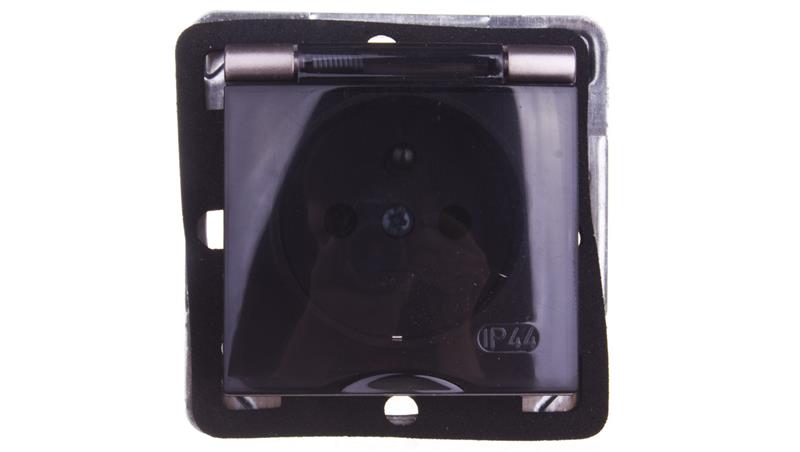 IMPRESJA Gniazdo bryzgoszczelne z/u IP44 klapka przezroczysta tytan GPH-1YZ/m/23/d-43069
