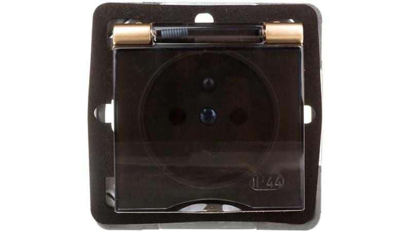 IMPRESJA Gniazdo bryzgoszczelne z/u IP44 klapka przezroczysta złoty metalik GPH-1YZ/m/28/d-43044
