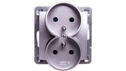 IMPRESJA Gniazdo podwójne z/u z przesłonami srebrne GP-2YRZP/m/18-43456