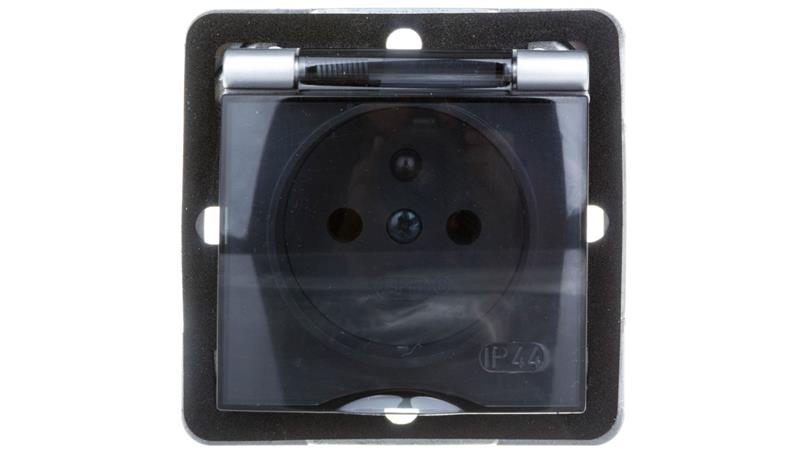 IMPRESJA Gniazdo bryzgoszczelne z/u IP44 klapka przezroczysta srebrne GPH-1YZ/m/18/d-42963