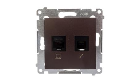 Simon 54 Gniazdo teleinformatyczne RJ45 kat.5e + RJ12 brąz mat D5T.01/46-34565