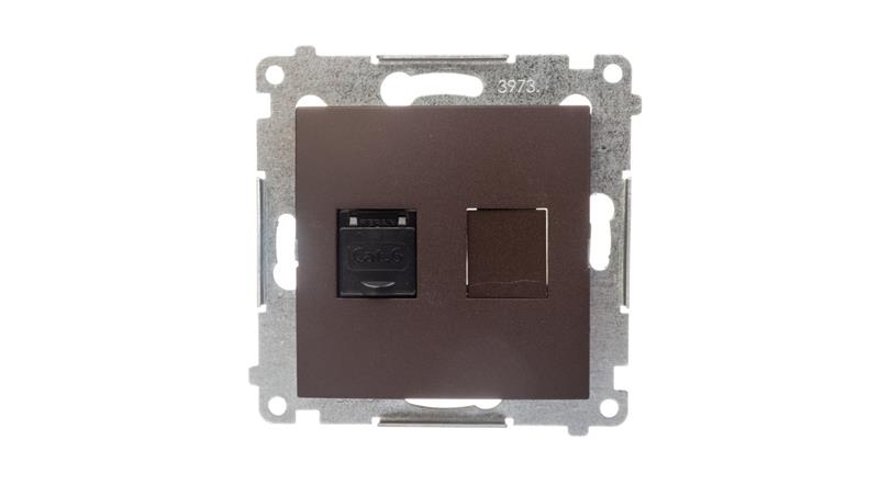 Simon 54 Gniazdo komputerowe pojedyncze RJ45 kat6 z przesłoną brąz mat D61.01/46-34094