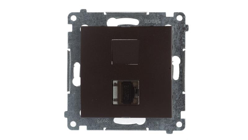 Simon 54 Gniazdo komputerowe pojedyncze RJ45 kat.6 ekranowane z przesłoną brąz mat D61E.01/46-34414
