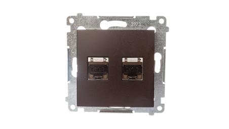 Simon 54 Gniazdo komputerowe podwójne 2xRJ45 kat.6 ekranowane z przesłoną brąz mat D62E.01/46-35064