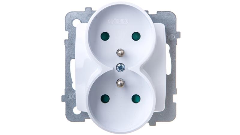 KARO Gniazdo podwójne z/u z przesłonami białe GP-2SRZP/m/00-43360