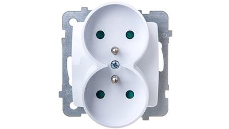 KARO Gniazdo podwójne z/u z przesłonami białe GP-2SRZP/m/00-43360