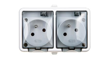 HYDRO Gniazdo hermetyczne podwójne z/u IP44 z klapką dymną białe 121436-40695