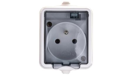 HYDRO Gniazdo hermetyczne pojedyncze z/u IP44 z klapką dymną białe 121432-40726
