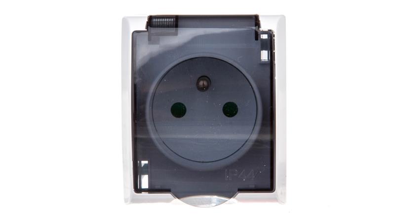 FALA Gniazdo hermetyczne pojedyncze z/u IP44 z przesłonami klapka przezroczysta białe GNH-1HZP/00/d-40804