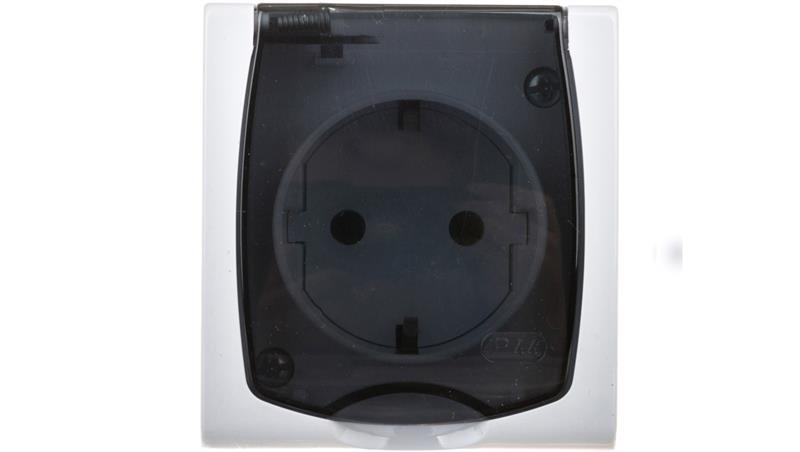 MADERA Gniazdo hermetyczne pojedyncze z/u Schuko IP44 klapka przezroczysta biała GNH-1NS/00/d-40820