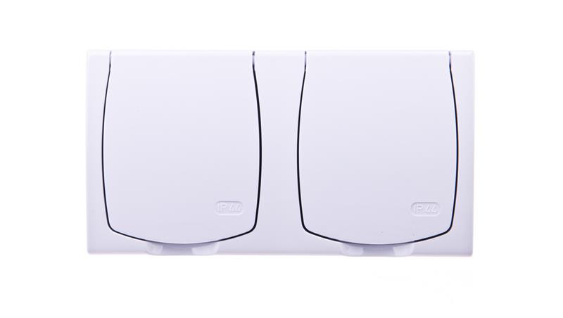 MADERA Gniazdo hermetyczne podwójne z/u IP44 z przesłonami klapka biała GNH-2NZP/00/w-40828