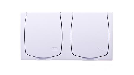 MADERA Gniazdo hermetyczne podwójne z/u IP44 z przesłonami klapka biała GNH-2NZP/00/w-40828