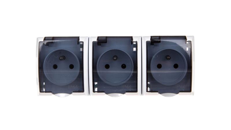 FALA Gniazdo hermetyczne potrójne z/u IP44 klapka przezroczysta białe GNH-3HZ/00/d-40716