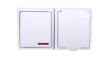 FALA Łącznik hermetyczny pojedynczy z podświetleniem LED + gniazdo hermetyczne pojedyncze z/u z klapką białe ZH-Ł1SG/00/w-41788