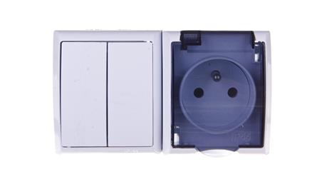 FALA Łącznik hermetyczny świecznikowy + gniazdo z/u z klapką przezroczystą biały ZH-Ł2G/00/d-41764