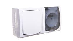 MADERA Łącznik hermetyczny pojedynczy + gniazdo hermetyczne pojedyncze z/u z klapką przezroczystą biały ZH-NŁ1G/00/d-41754