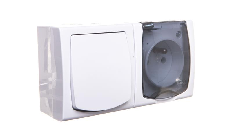 MADERA Łącznik hermetyczny pojedynczy + gniazdo hermetyczne pojedyncze z/u z klapką przezroczystą biały ZH-NŁ1G/00/d-41754