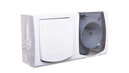 MADERA Łącznik hermetyczny pojedynczy + gniazdo hermetyczne pojedyncze z/u z klapką przezroczystą biały ZH-NŁ1G/00/d-41754