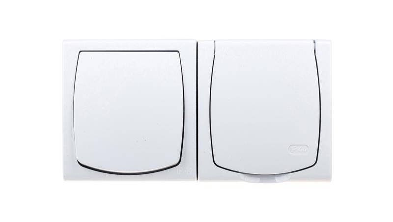 MADERA Łącznik hermetyczny pojedynczy + gniazdo hermetyczne pojedyncze z/u z klapką biały ZH-NŁ1G/00/w-41779