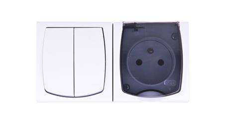 MADERA Łącznik hermetyczny świecznikowy + gniazdo hermetyczne pojedyncze z/u z klapką przezroczystą biały ZH-NŁ2G/00/d-41766