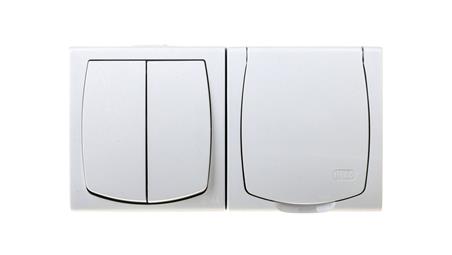 MADERA Łącznik hermetyczny świecznikowy + gniazdo hermetyczne pojedyncze z/u z klapką biały ZH-NŁ2G/00/w-41813