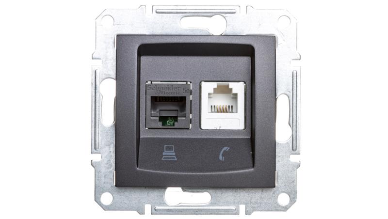 SEDNA Gniazdo teleinformatyczne RJ11 RJ45 kat.5e UTP grafitowe SDN5100170-34657