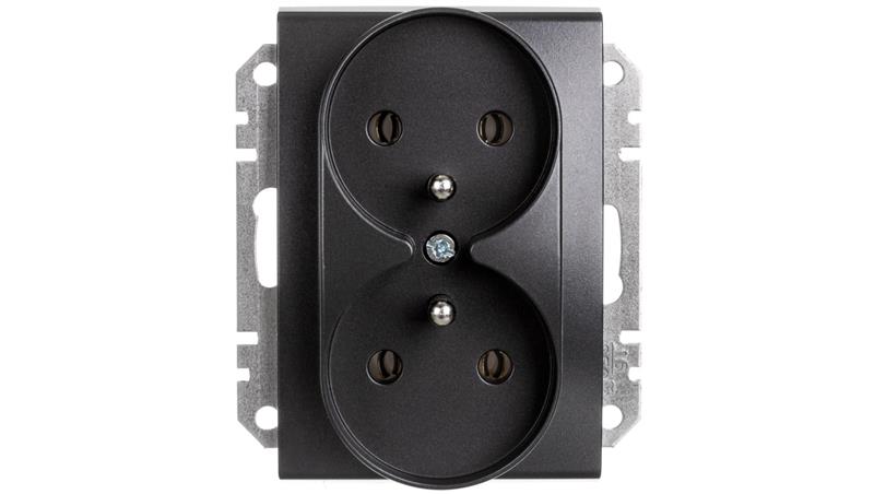 SEDNA Gniazdo podwójne z/u 16A 250V z przesłonami grafitowe SDN2800970-43920
