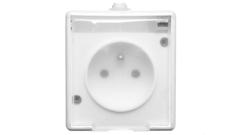 TROL Gniazdo hermetyczne pojedyncze z/u IP44 klapka transparentna białe 100132-40709