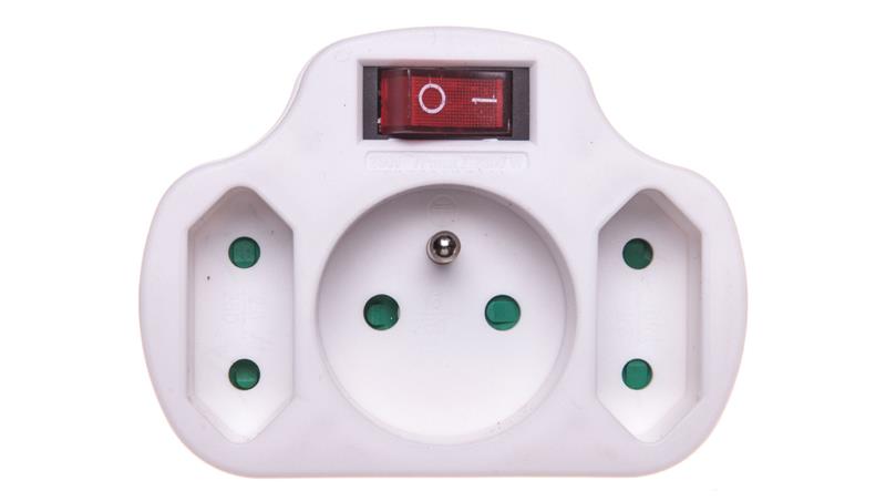 Rozgałęźnik wtyczkowy z wyłącznikiem 1-gniazdo z/u + 2x Euro biały P0029-29317 Rozgałęźnik wtyczkowy z wyłącznikiem 1-gniazdo z/u + 2x Euro biały P0029-29317