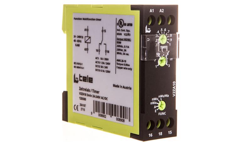Przekaźnik czasowy 1P 5A 0,3sek-3min 24-240V AC/DC opóźnione wyłączenie V2ZA10 3MIN 24-240V AC/DC 2615224-6217 Przekaźnik czasowy 1P 5A 0,3sek-3min 24-240V AC/DC opóźnione wyłączenie V2ZA10 3MIN 24-240V AC/DC 2615224-6217