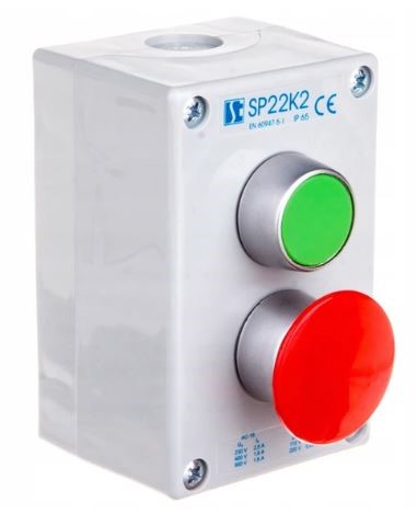 Kaseta 2 otworowa zielony/ przycisk grzybk. czerw. SP22K2 3-2