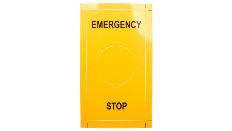 Tabliczka opisowa żółta prostokątna EMERGENCY STOP LPXAU110-21977