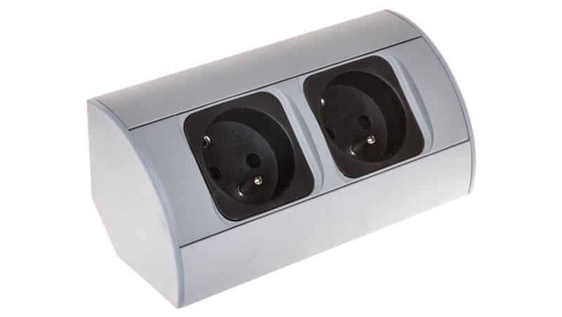 Gniazdo meblowe podwójne z/u 16A IP20 aluminium/ tworzywo, OR-AE-1303/G-45100