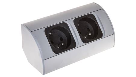 Gniazdo meblowe podwójne z/u 16A IP20 aluminium/ tworzywo, OR-AE-1303/G-45100