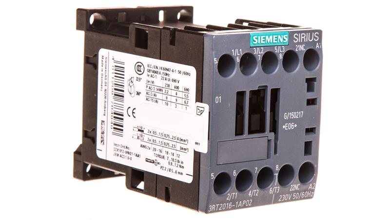 Stycznik mocy 9A 3P 230V AC 0Z 1R S00 3RT2016-1AP02-11922 Stycznik mocy 9A 3P 230V AC 0Z 1R S00 3RT2016-1AP02-11922