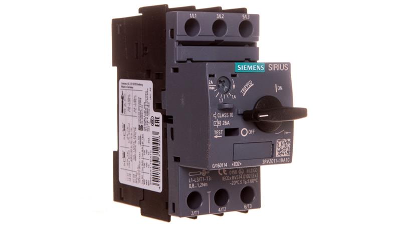 Wyłącznik silnikowy 3P 0,75kW 1,4-2A S00 3RV2011-1BA10-3930