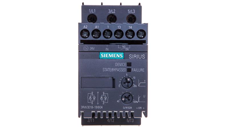 Softstart 3-fazowy 200-480VAC 17,6A 7,5kW/400V Uc=24V AC/DC S00 3RW3018-1BB04-3628