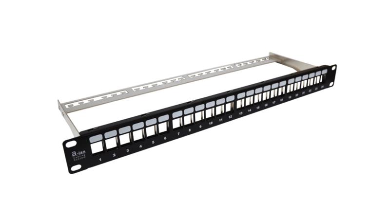 Patch panel 19 cali pusty, modularny 24 porty 1U z podporą niewyposażony PK020-63434
