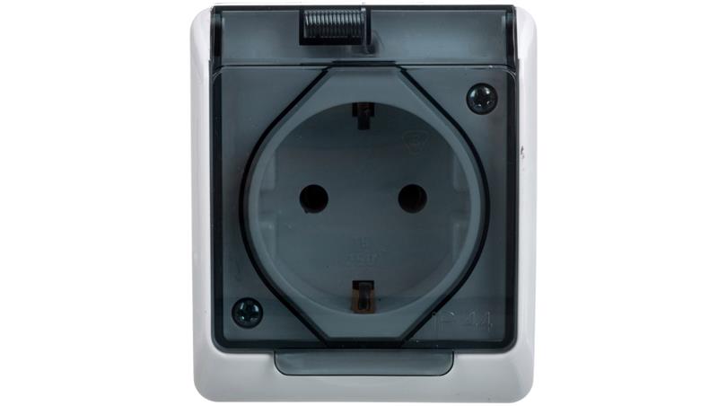 Hermes Gniazdo hermetyczne Schuko z/u z klapką dymną 16A IP44 białe 0324-01-40770