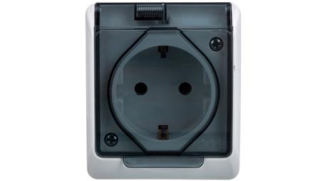 Hermes Gniazdo hermetyczne Schuko z/u z klapką dymną 16A IP44 białe 0324-01-40770