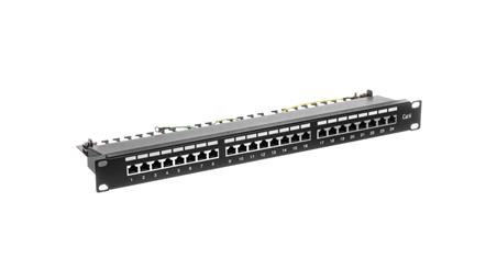 Patch panel kompletny 19 cali 24x RJ45 S/FTP kat. 6 1U z tacką czarny (RAL 9005) DN-91624S-EC-63447