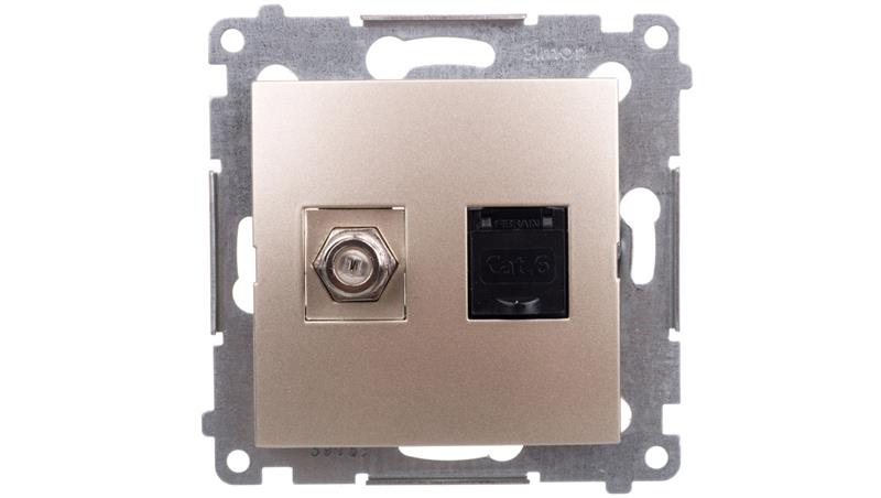 Simon 54 Gniazdo antenowe typu F+ komputerowe RJ45 kat.6 złoty mat DASFRJ45.01/44-120 Simon 54 Gniazdo antenowe typu F+ komputerowe RJ45 kat.6 złoty mat DASFRJ45.01/44-120