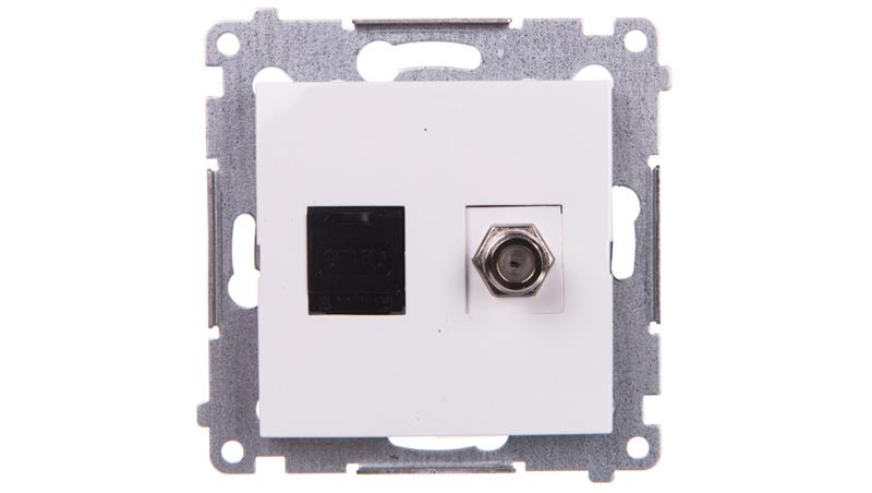Simon 54 Gniazdo antenowe i komputerowe typu F + RJ45 kat.6 białe DASFRJ45.01/11-8