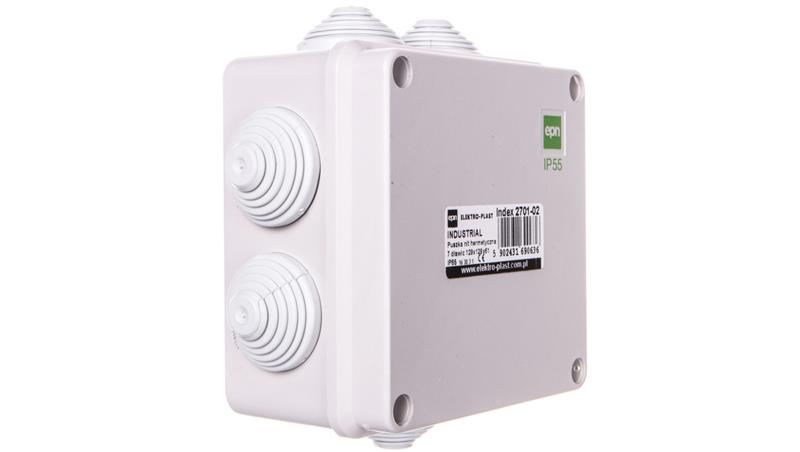 INDUSTRIAL Puszka hermetyczna n/t 129x129x61 z 7 dławnicami IP55 szara 2701-02-70819