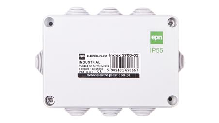 INDUSTRIAL Puszka hermetyczna n/t 130x95x58 z 8 dławnicami IP55 szara 2703-02-70820