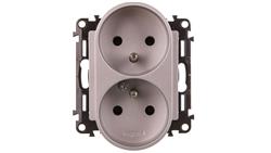 VALENA LIFE Gniazdo podwójne 2P+Z z przesłoną aluminium 753390-43216
