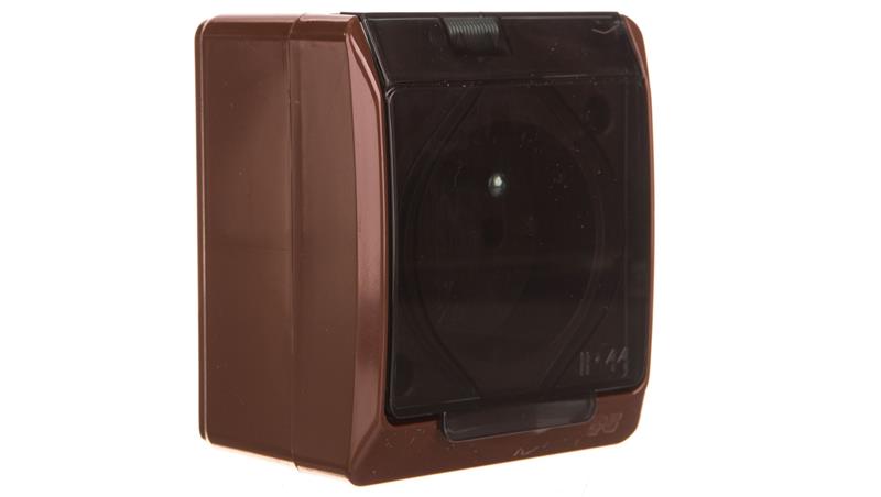 HERMES Gniazdo pojedyncze z/u brązowe z klapką transparentną 2P+Z IP44 0321-05-40754