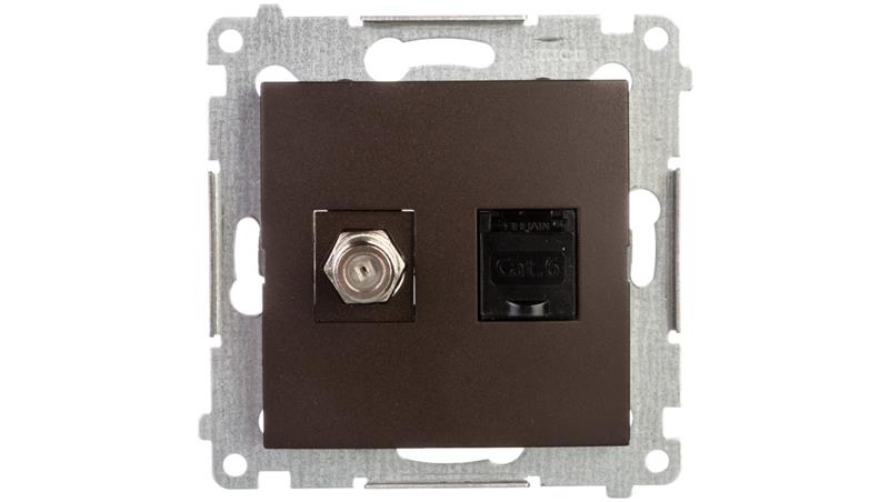 Simon 54 Gniazdo antenowe i komputerowe typu F i RJ45 kat.6 brąz mat DASFRJ45.01/46-675