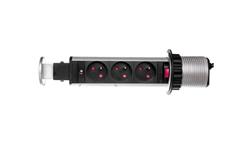Gniazdo meblowe fi6cm, 3x250V AC wysuwane z blatu z blokadą i przewodem 1,8m srebrne OR-AE-1347-45101