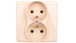 Simon Basic Gniazdo podwójne z/u kompletne z przesłonami beż BMGZ2Z/12-44084